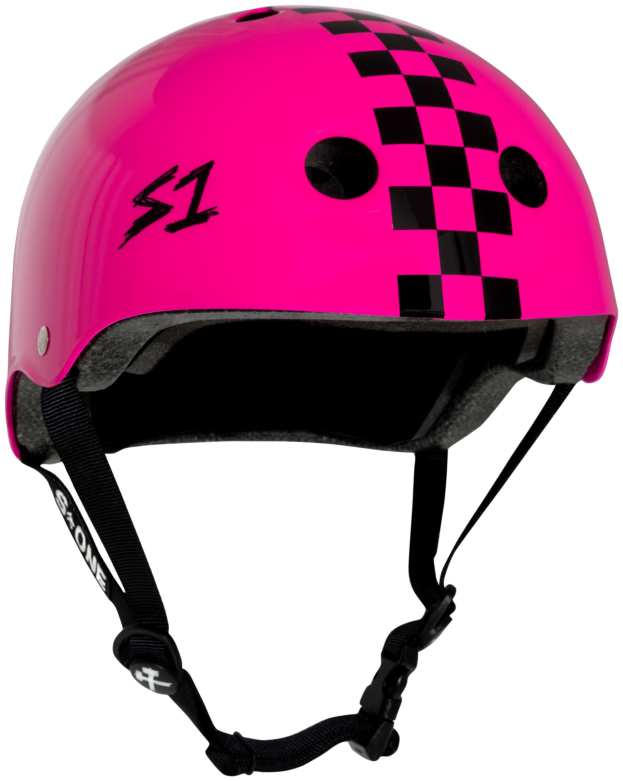 Casque S1 Lifer - Rose avec Damiers Noirs